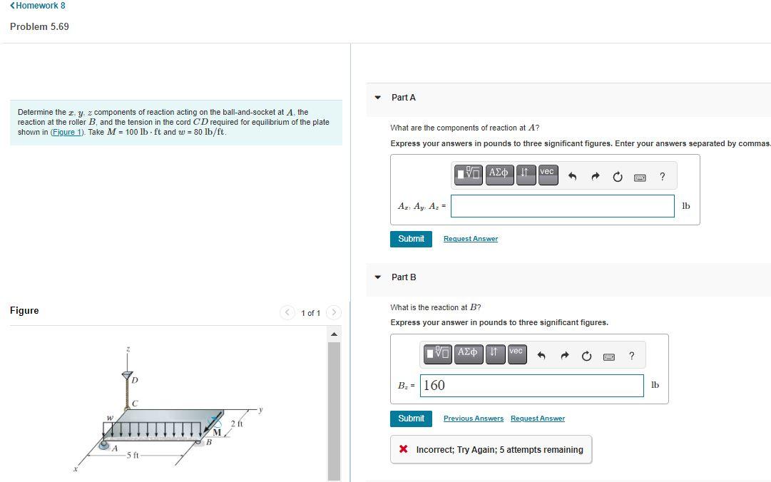 Solved Determine The X Y Z Components Of Reaction Acting Chegg