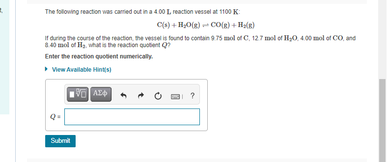 Solved The Following Reaction Was Carried Out In A 4 00 L Chegg