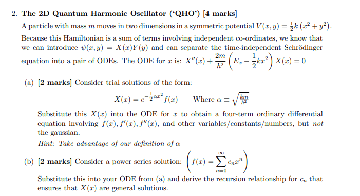 Solved The D Quantum Harmonic Oscillator Qho Chegg