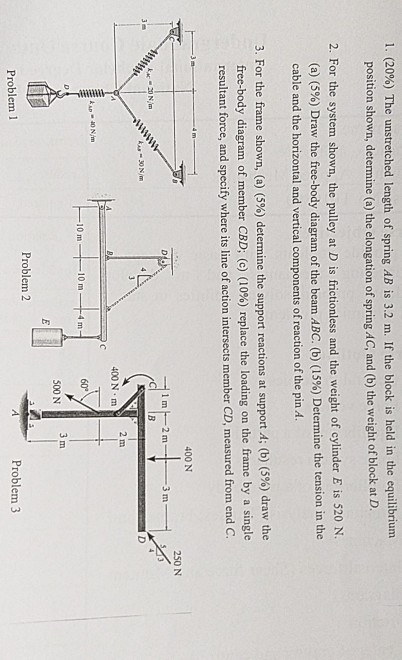 Solved 1 20 The Unstretched Length Of Spring AB Is 3 2 Chegg