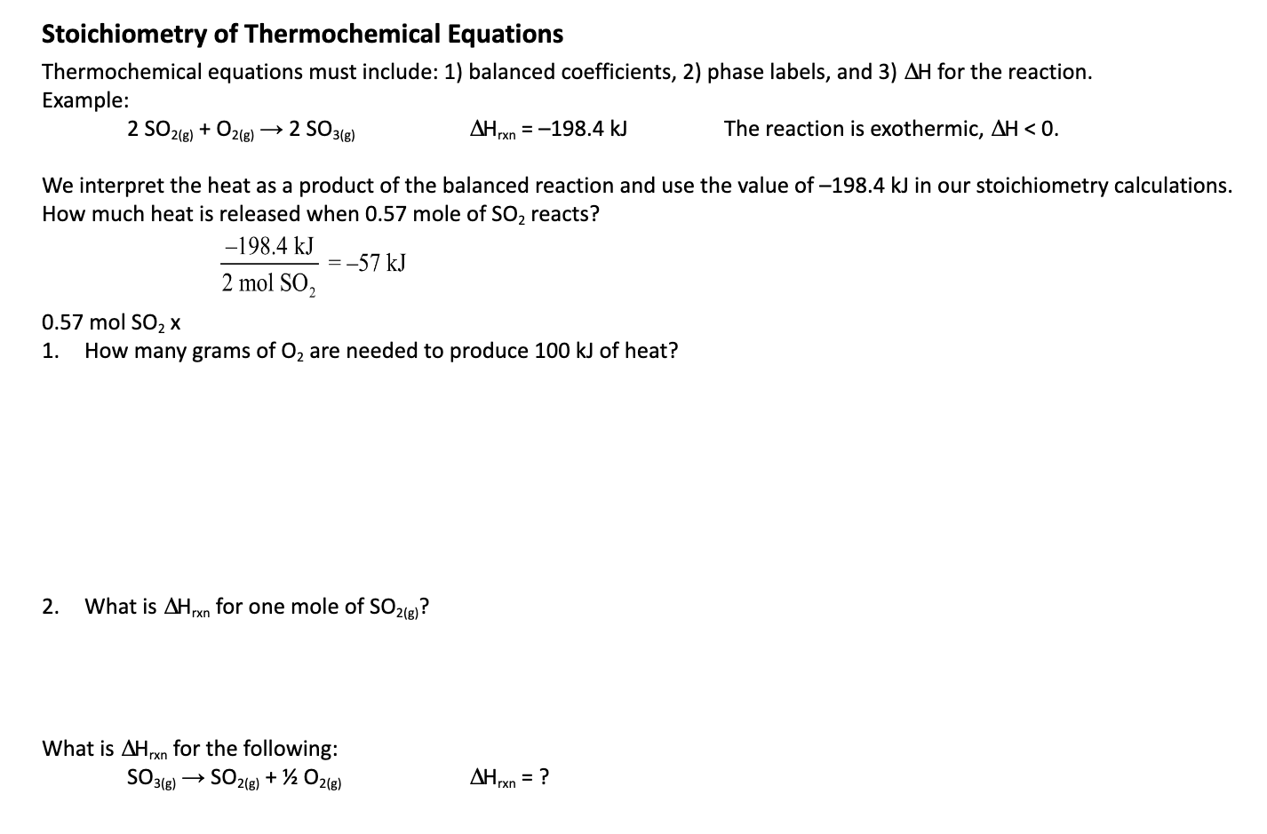 Solved Stoichiometry Of Thermochemical Equations Chegg