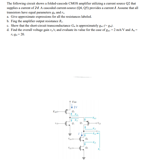 Solved The Following Circuit Shows A Folded Cascode Cmos Chegg