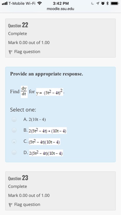 Solved L T Mobile Wi Fi 3 42 PM Moodle Ssu Edu Question 22 Chegg