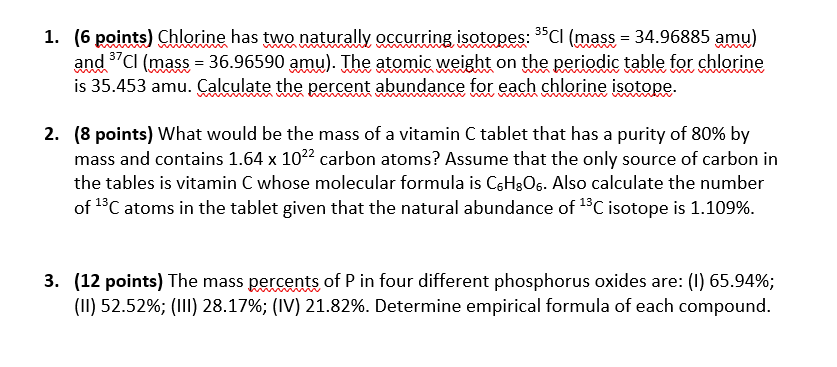 Solved Points Chlorine Has Two Naturally Occurring Chegg