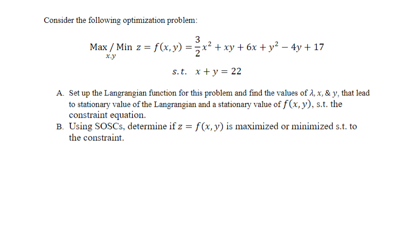 Solved Consider The Following Optimization Problem Chegg