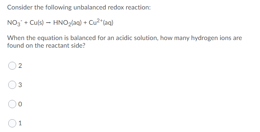 Solved Consider The Following Unbalanced Redox Reaction No Chegg