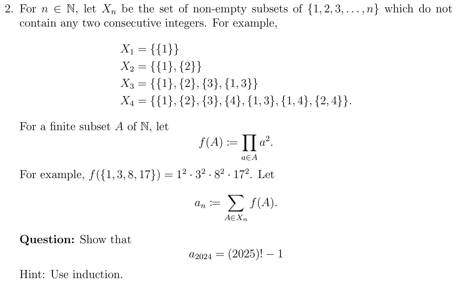 Solved For Ninn Let Xn Be The Set Of Non Empty Subsets Of Chegg