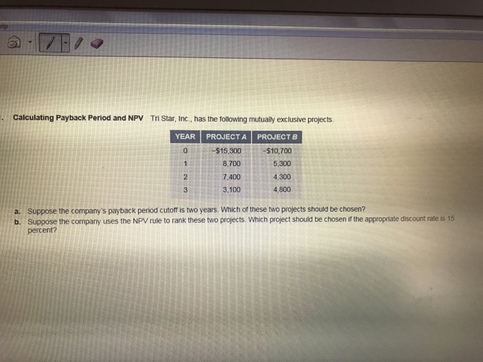 Solved Calculating Payback Period And Npv Tri Star Inc Chegg