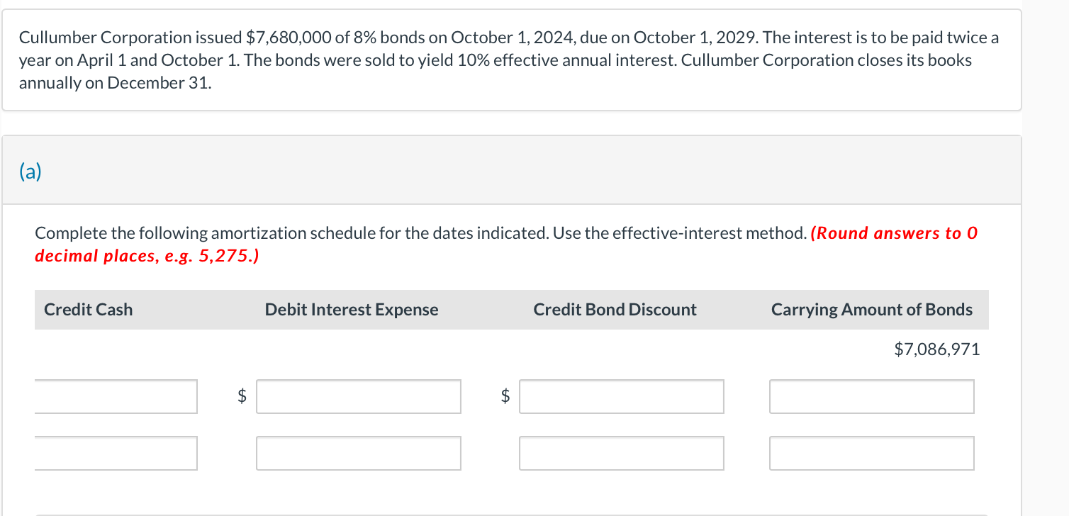 Solved Cullumber Corporation Issued 7 680 000 Of 8 Bonds Chegg