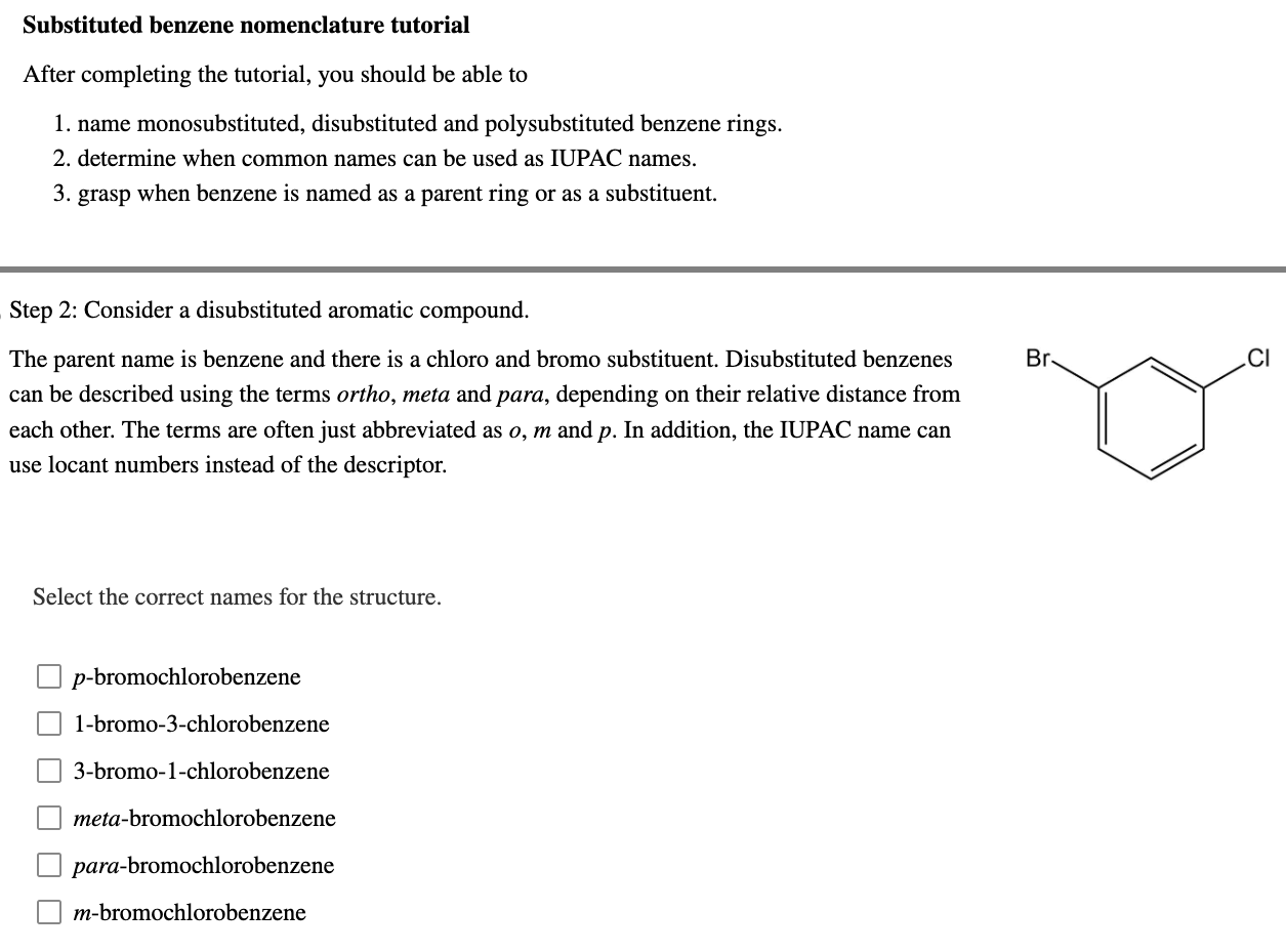 Solved Substituted Benzene Nomenclature Tutorial After Chegg