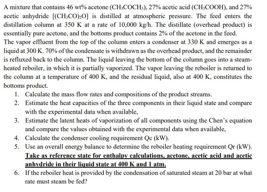 Solved A Mixture That Contains 46 Wt Acetone CH3COCH3 Chegg