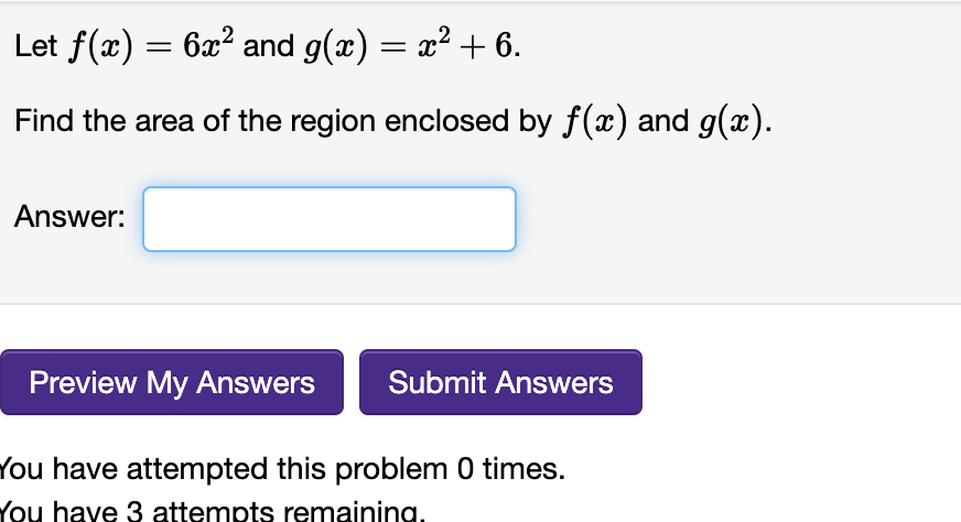 Solved Let F X 6x2 And G X X2 6 Find The Area Of The Chegg