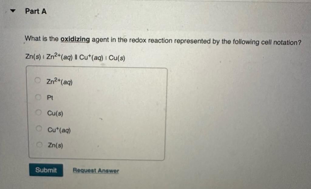 Solved What Is The Oxidizing Agent In The Redox Reaction