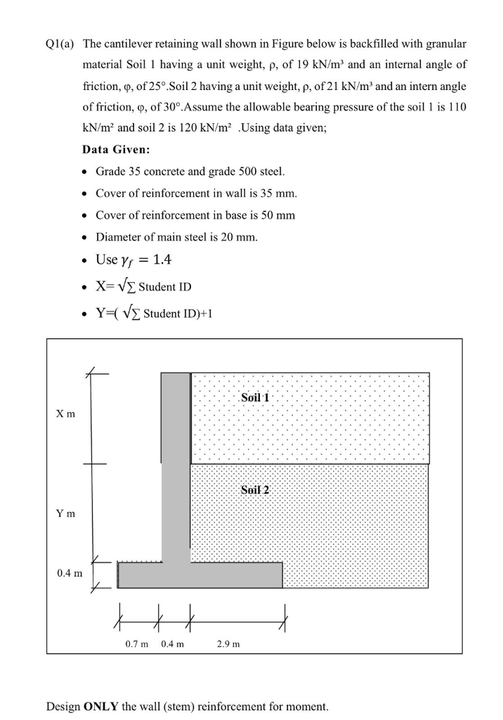 Solved Ql A The Cantilever Retaining Wall Shown In Figure Chegg