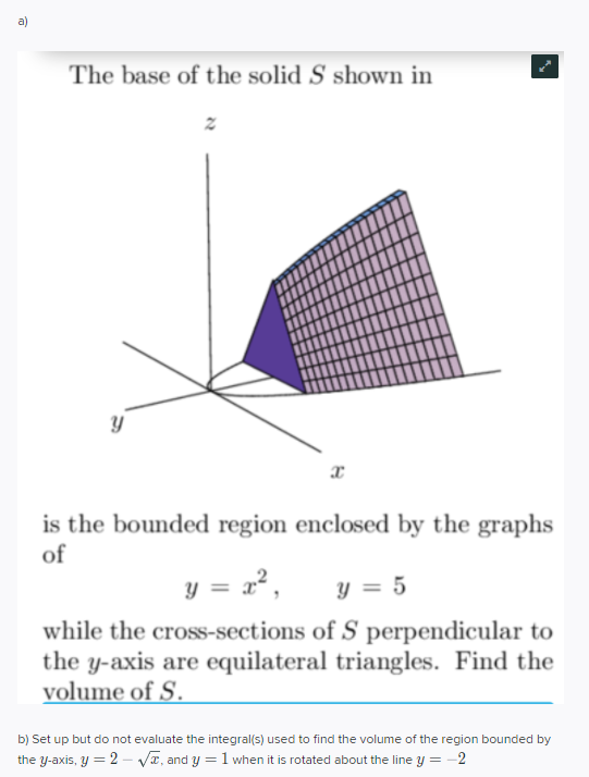 Solved The Base Of The Solid S Shown In Y C Is The Bounded Chegg