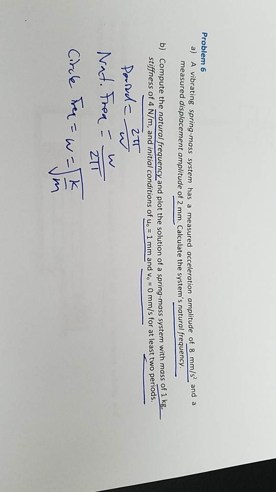 Solved Problem 6 A A Vibrating Spring Mass System Has A Chegg