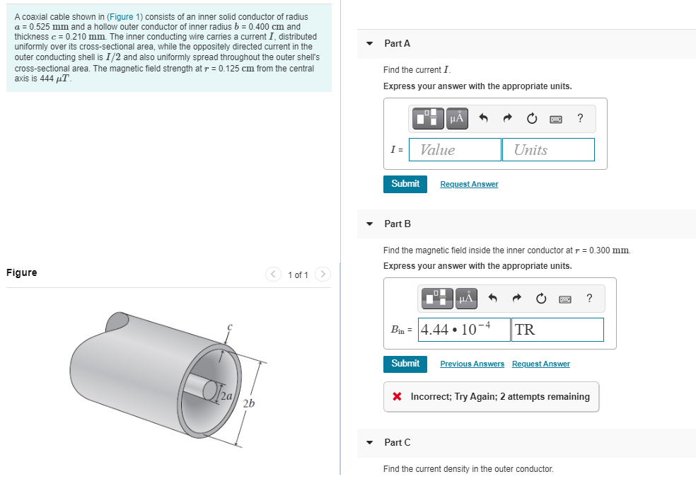 Solved Part A A Coaxial Cable Shown In Figure 1 Consists Chegg