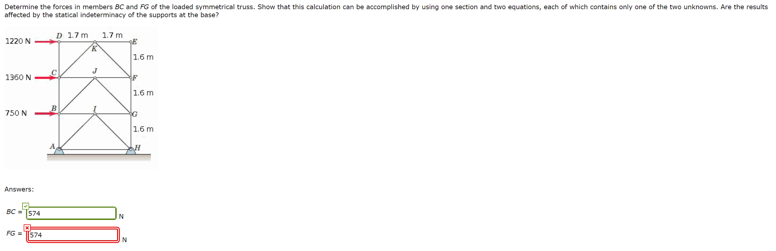 Solved Determine The Forces In Members Bc And Fg Of The Chegg