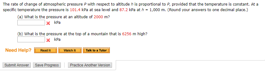 Solved The Rate Of Change Of Atmospheric Pressure P With Chegg