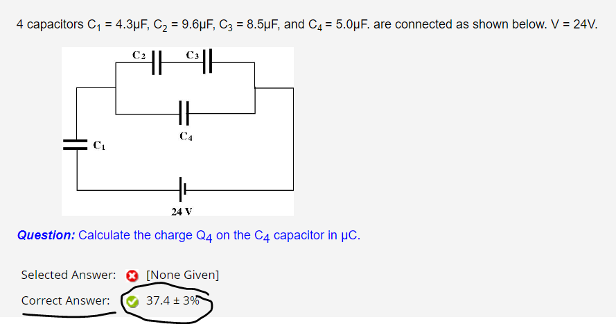 Solved 4 capacitors C1 4 3μF C2 9 6μF C3 8 5μF and Chegg