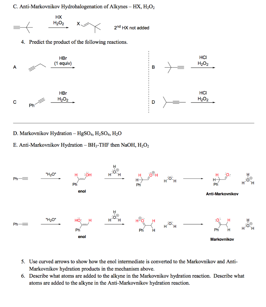 Solved C Anti Markovnikov Hydrohalogenation Of Alkynes Chegg