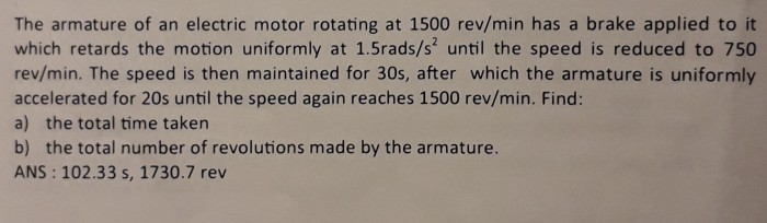 Solved The Armature Of An Electric Motor Rotating At Chegg