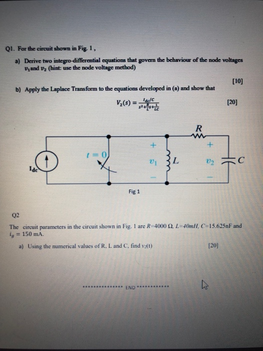 Solved Q1 For The Circuit Shown In Fig 1 A Derive Two Chegg