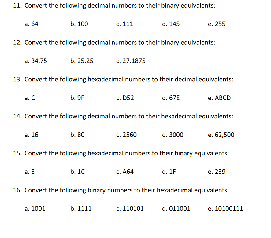 Solved Convert The Following Decimal Numbers To Their Chegg