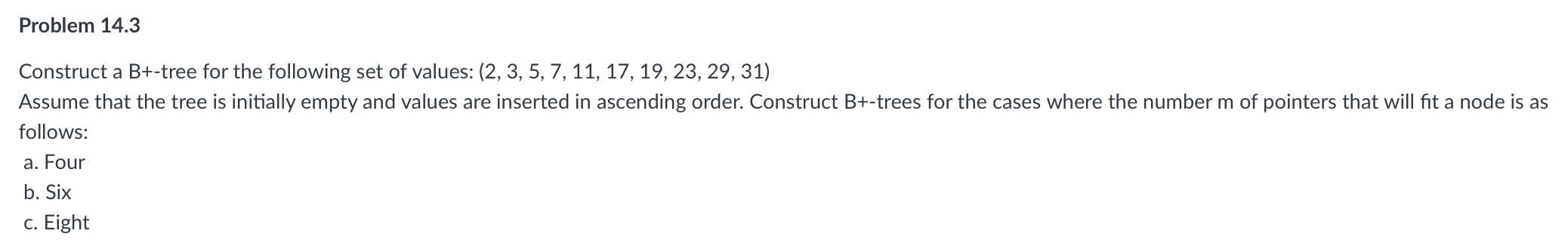 Solved Problem Construct A B Tree For The Following Set Chegg