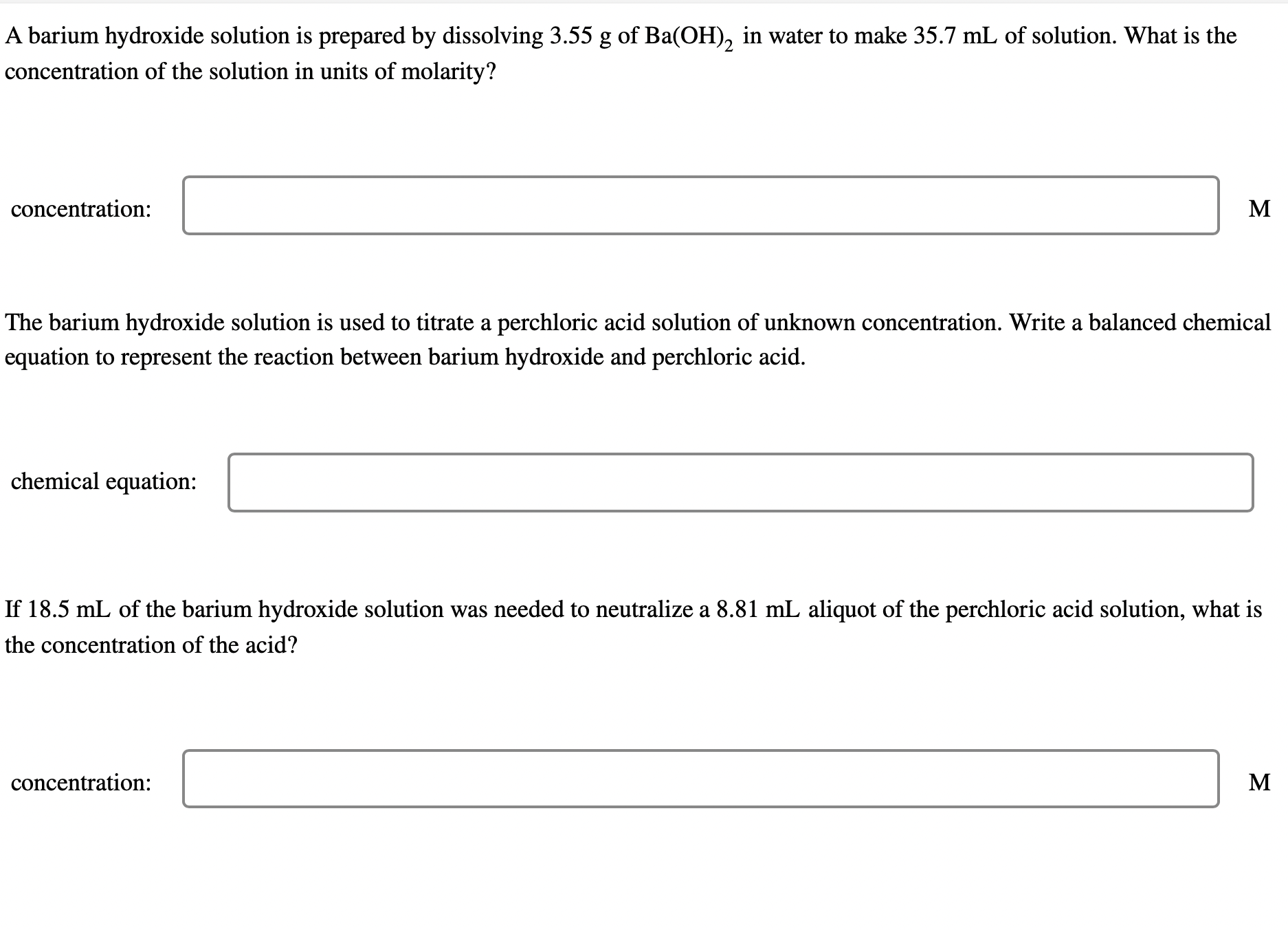 Solved A Barium Hydroxide Solution Is Prepared By Dissolving Chegg