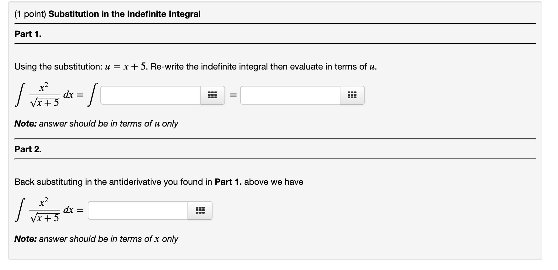 Solved 1 Point Substitution In The Indefinite Integral Chegg