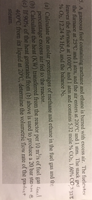 Solved A Gaseous Fuel Containing Methane And Ethane Is Chegg