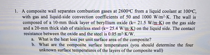 Solved A Composite Wall Separates Combustion Gases At 2600 Chegg