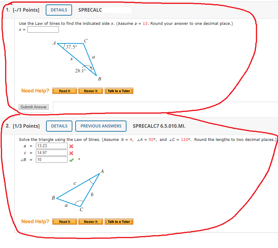 Solved 1 1 Points DETAILS SPRECALC Use The Law Of Sines Chegg