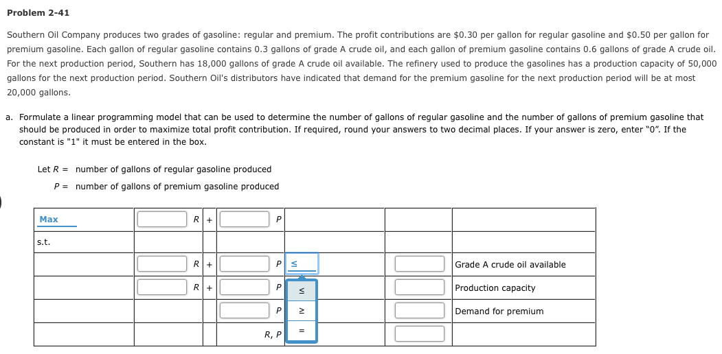 Solved Problem 2 41 Southern Oil Company Produces Two Grades Chegg