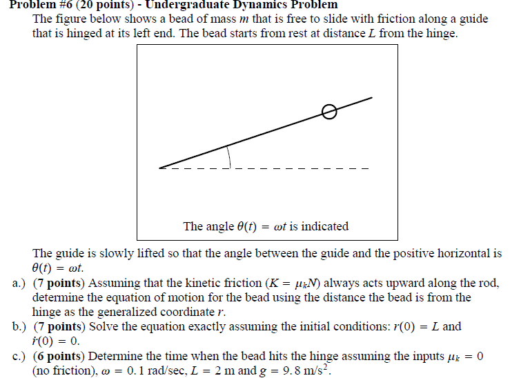 Problem Points Undergraduate Dynamics Chegg