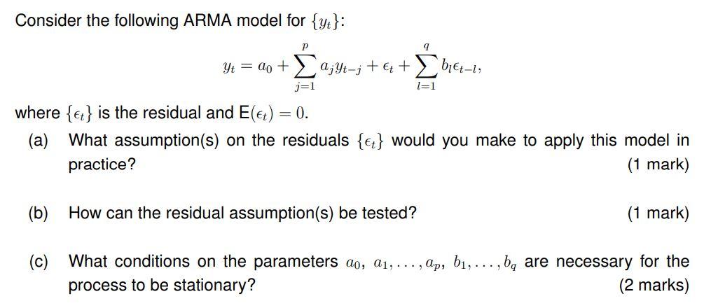 Solved Consider The Following Arma Model For Yt Ye Chegg