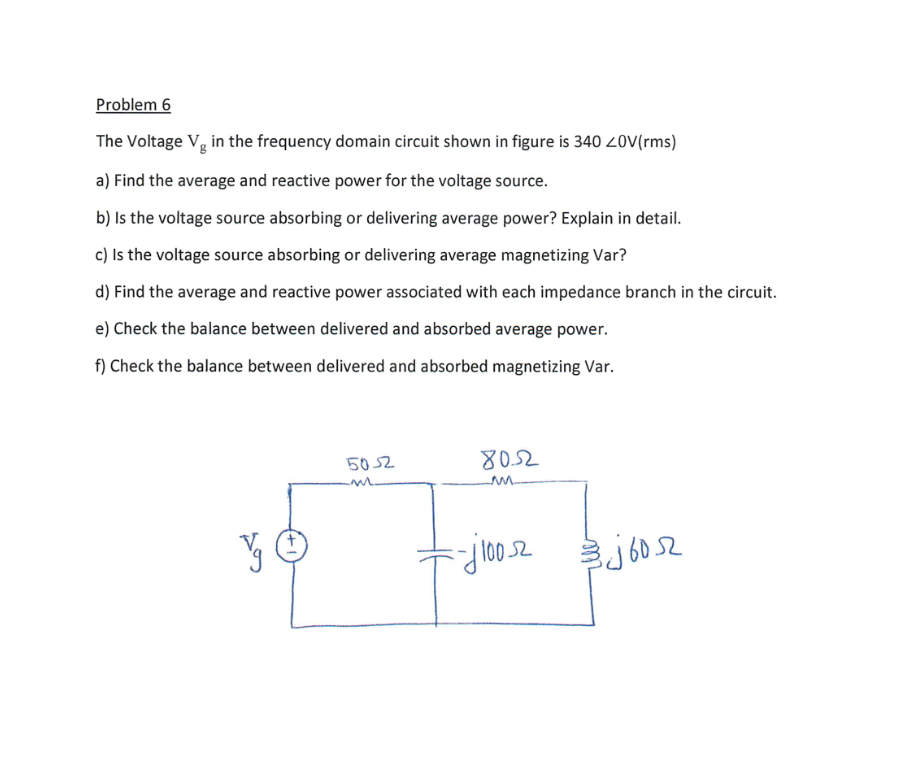 Solved Problem The Voltage Vg In The Frequency Domain Chegg