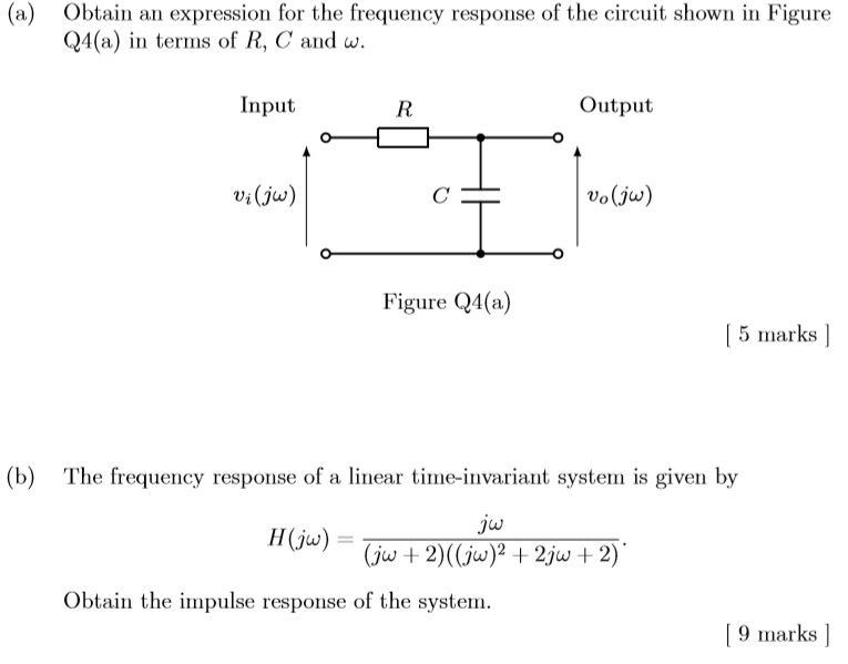 Solved A Obtain An Expression For The Frequency Response Chegg