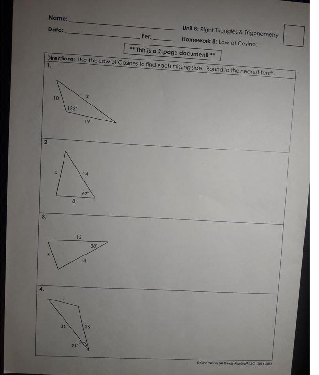 Solved Name Date Unit Right Triangles Trigonometry Chegg