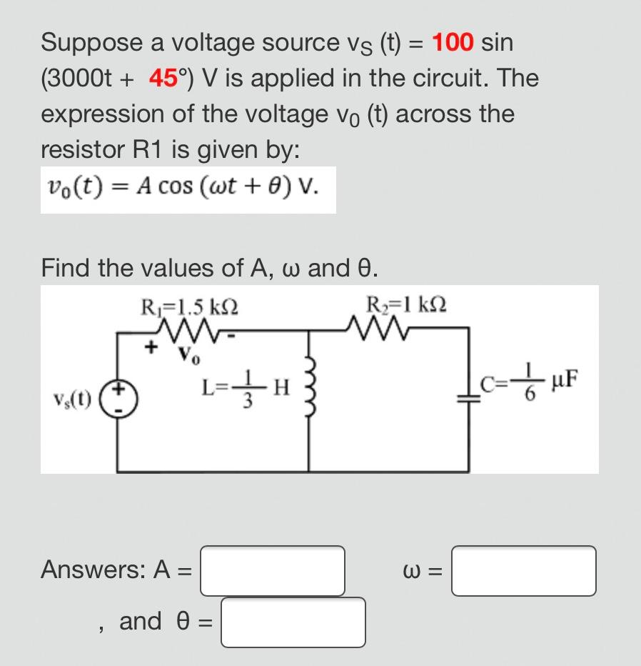 Solved Suppose A Voltage Source Vs T Sin T Chegg