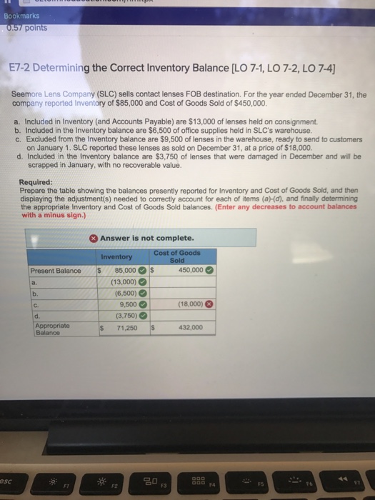 Solved Bookmarks E Determining The Correct Inventory Chegg