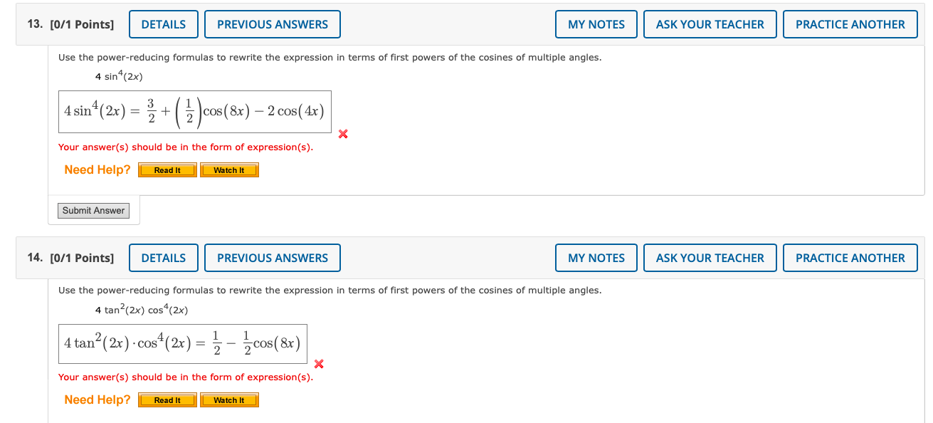 Solved Use The Power Reducing Formulas To Rewrite The Chegg