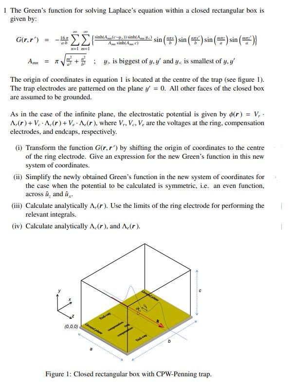 Solved 1 The Green S Function For Solving Laplace S Equation Chegg