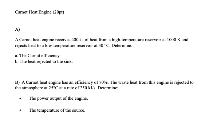 Solved Carnot Heat Engine 20pt A A Carnot Heat Engine Chegg