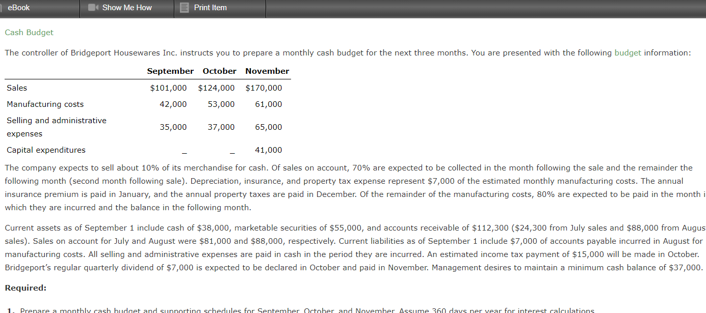 Solved EBook Show Me How Print Item Cash Budget The Chegg