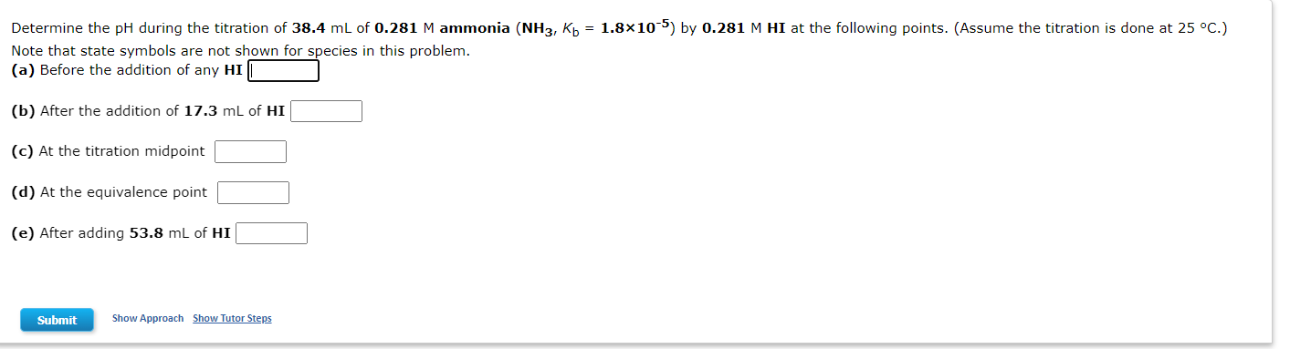 Solved Determine The Ph During The Titration Of Ml Of Chegg