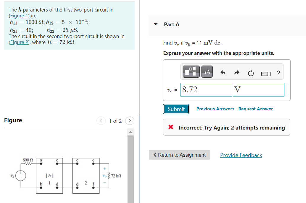 Solved The H Parameters Of The First Two Port Circuit In Chegg