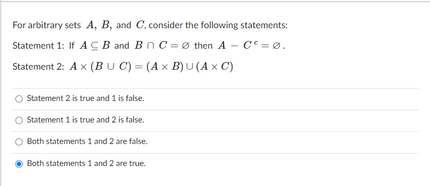 Solved For Arbitrary Sets A B And C Consider The Chegg