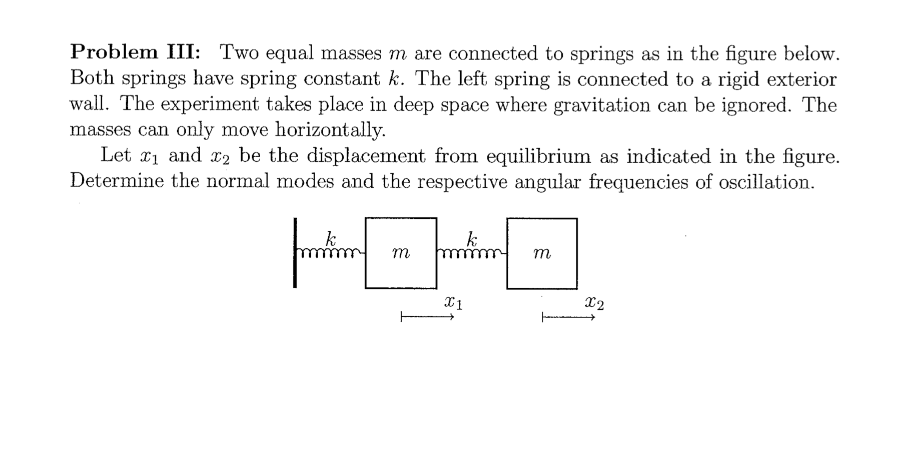 Solved Problem Iii Two Equal Masses M Are Connected To Chegg